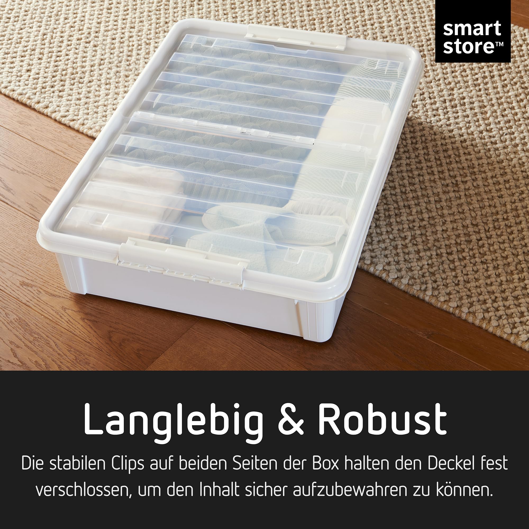 SmartStore Underbed Storage Box with Lid 60 L - Plastic Boxes with Clip Lock Reinforced Large Transparent Lid - Plastic - 79 x 59 x 18.5 cm