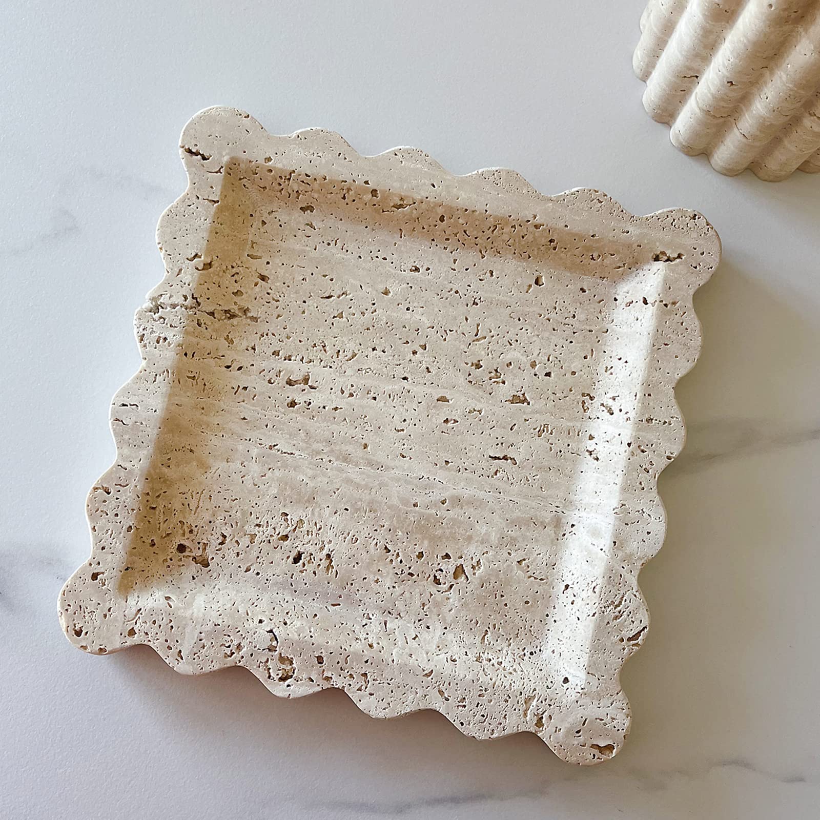 Vintage Marmeren Dienblad - Handgemaakt Decoratief Opbergblad Rosa Levanto | Voor Badkamer, Dressoir & Bureau