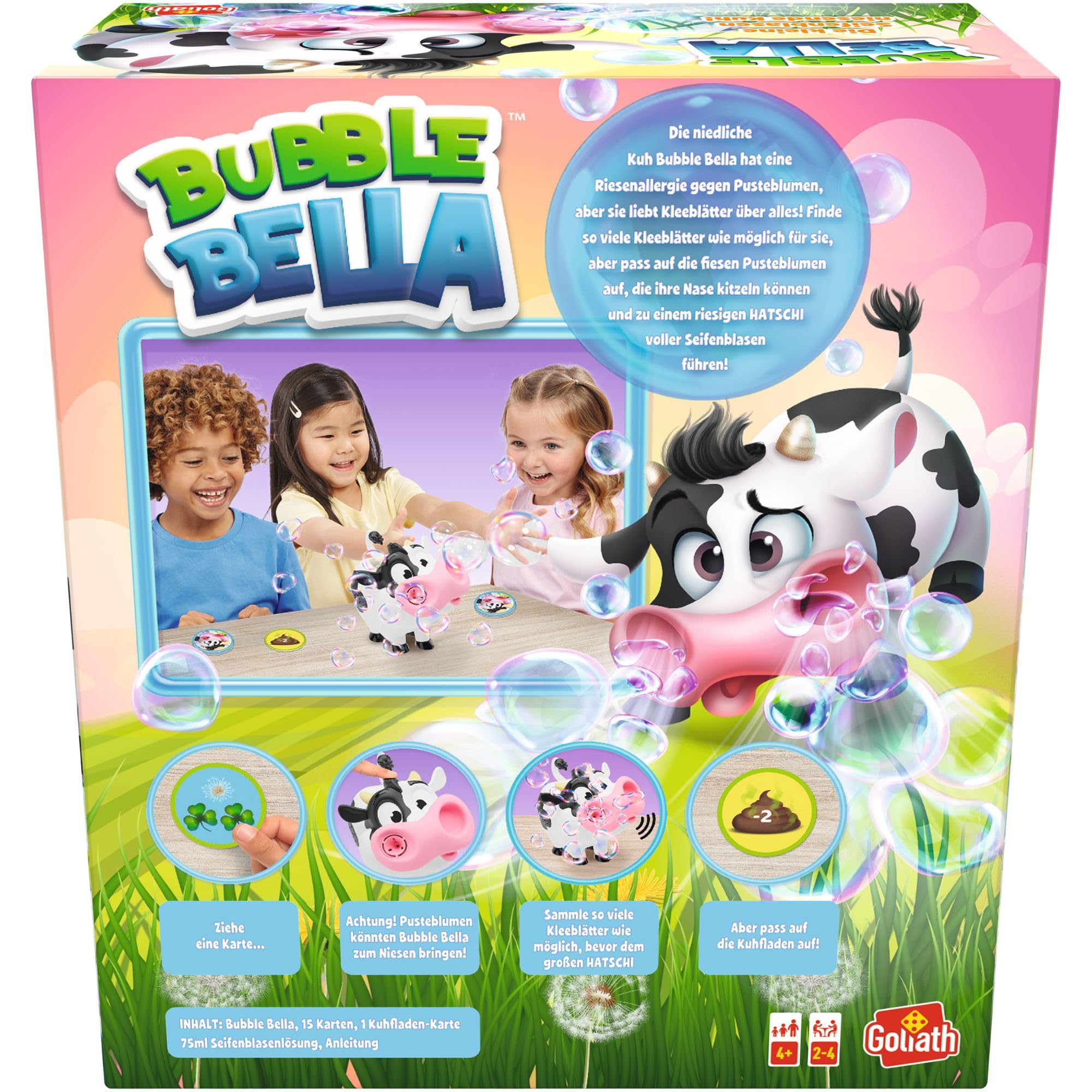 Goliath Bubble Bella, Brettspiel AB 4 Jahren, Kinderspiel mit Seifenblasen für Kinder, Actionspiel mit Seifenblasenmaschine mit Spielelement