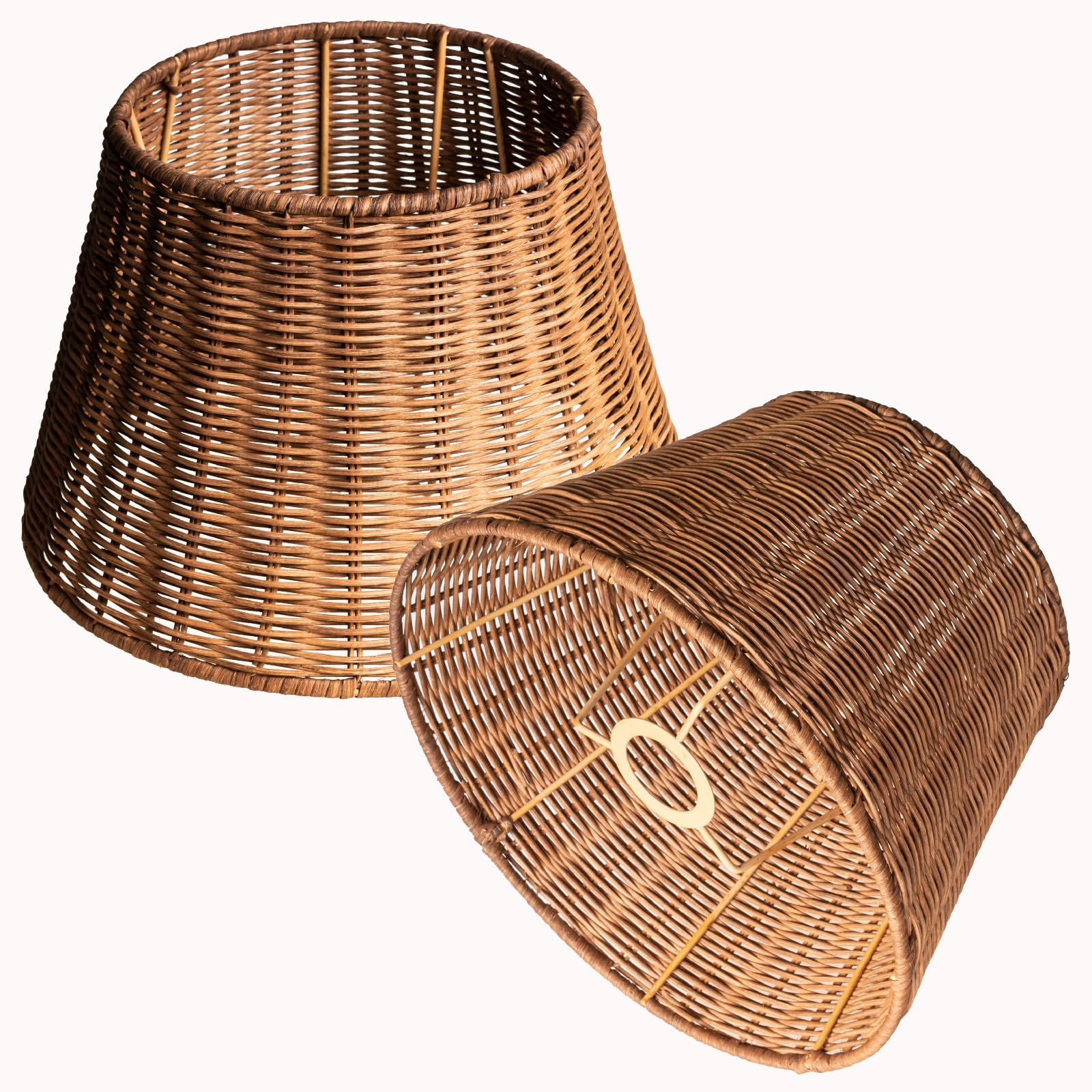 Osasy Rattan Lampshade, Hand Woven Tapered Shape, Versatile Use for Ceiling, Hanging, Wall and Table Lamps (2, Deep Coffee)
