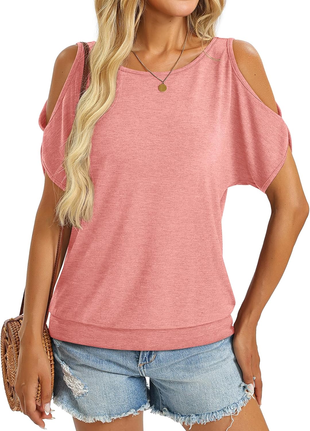 Womens Cold Shoulder Tops Banded Bottom Boat Neck T Shirts Summer Sexy Casual Loose Fit Clothes 2026 - Image 2