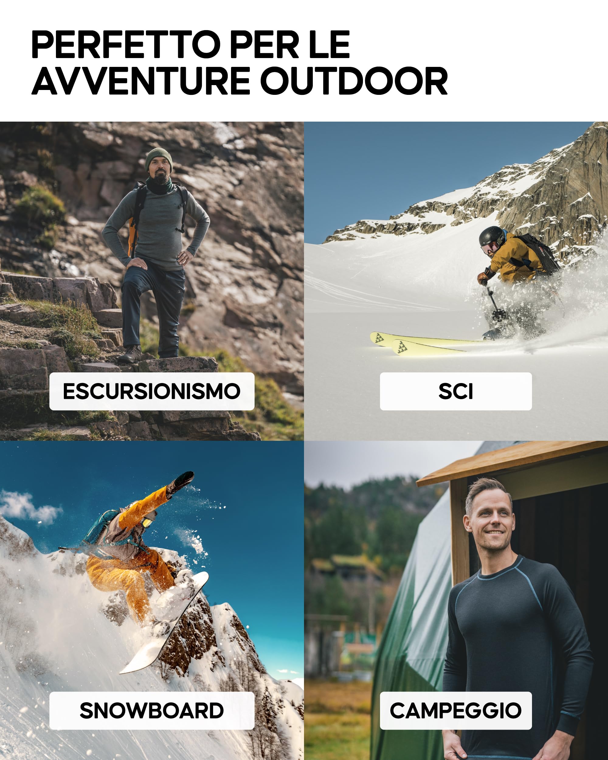 DANISH ENDURANCE Completo Termico Uomo in Lana Merino, per Il Freddo Estremo, Pantaloni Lunghi da Uomo, Maglia Termica Invernale