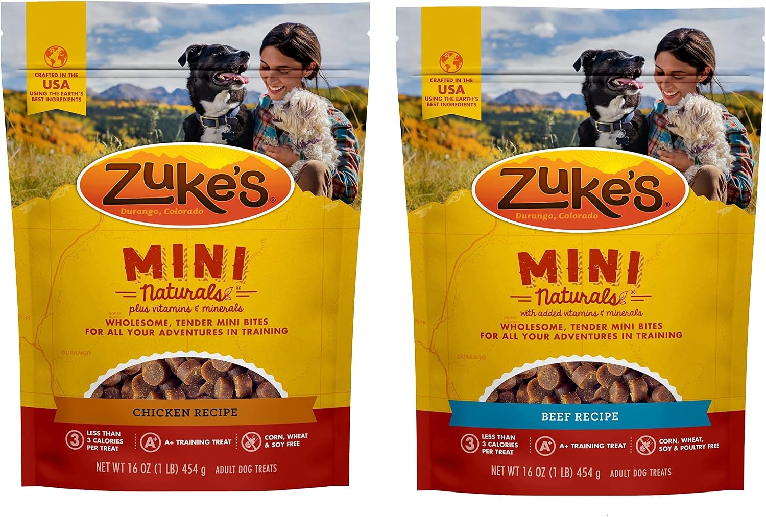 Petlewa (2 Pack) Zuke Mini Naturals Training Dog Treats (Chicken, Beef) 16 oz Each Box