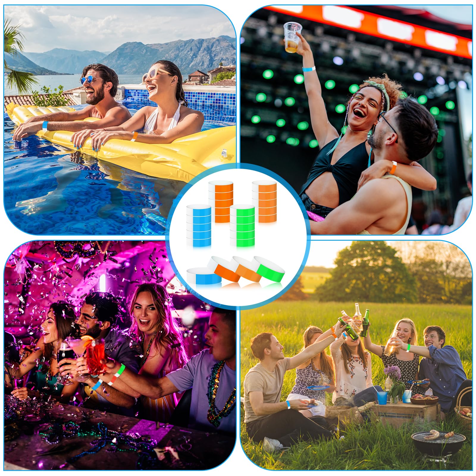 Mkitnvy 400 Piezas Pulseras Identificativas, Impermeables Pulseras Papel para Eventos, Pulseras Fiesta de Colores para Eventos Discoteca Festivales Conciertos Concursos, 4 Colores