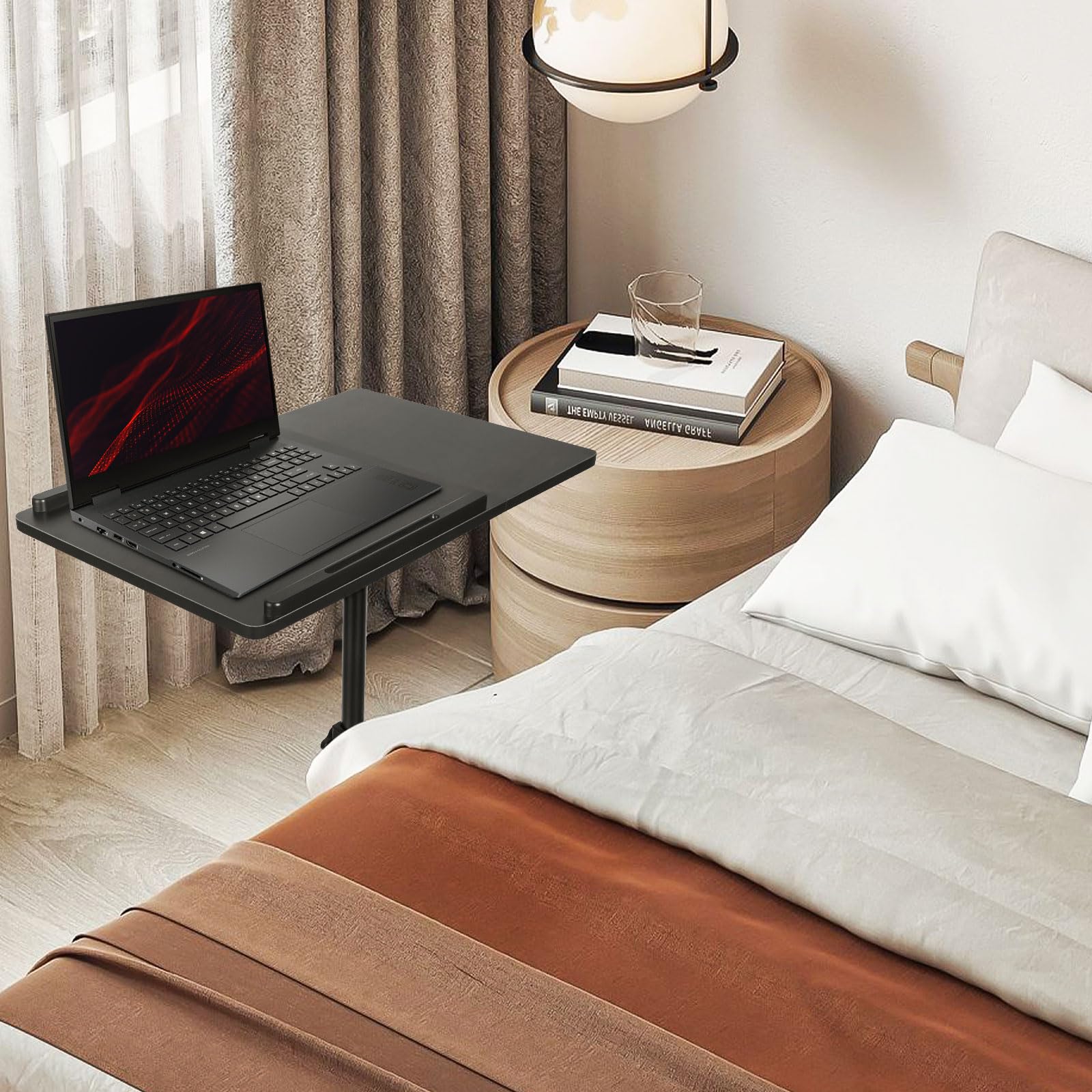 LANTUS Mesa auxiliar ajustable en altura con ruedas, para comer en la cama del sofá, para discapacitados, bandeja de comedor cama médica, tableta médica ajustable, 70 x 44 x 95 cm, color negro