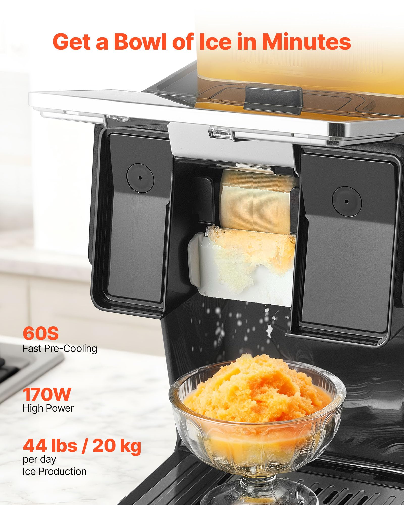 VEVOR Snowflake Ice Machine, 44LBS/24H Snowflake Ice Maker, Ice-Shaver Machine with Stainless Steel Blade, Electric Snow Cone Maker with 0.2 Gal Tank, 60S Fast Pre-Cooling, for Home & Small Gatherings on Fridge.com