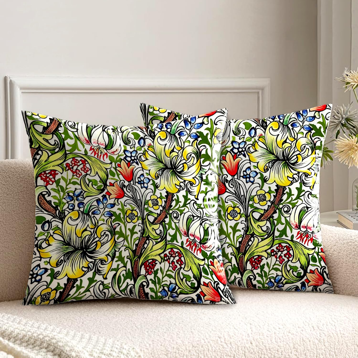 HUASHUZI Kissenbezug 45x45 cm Kissen William Morris deko für sofakissen kissenbezüge 2er Set doppelseitiges Muster dekokissen couchkissen kissenhülle Sofa Schlafzimmer Wohnzimmer Zimmer zierkissen