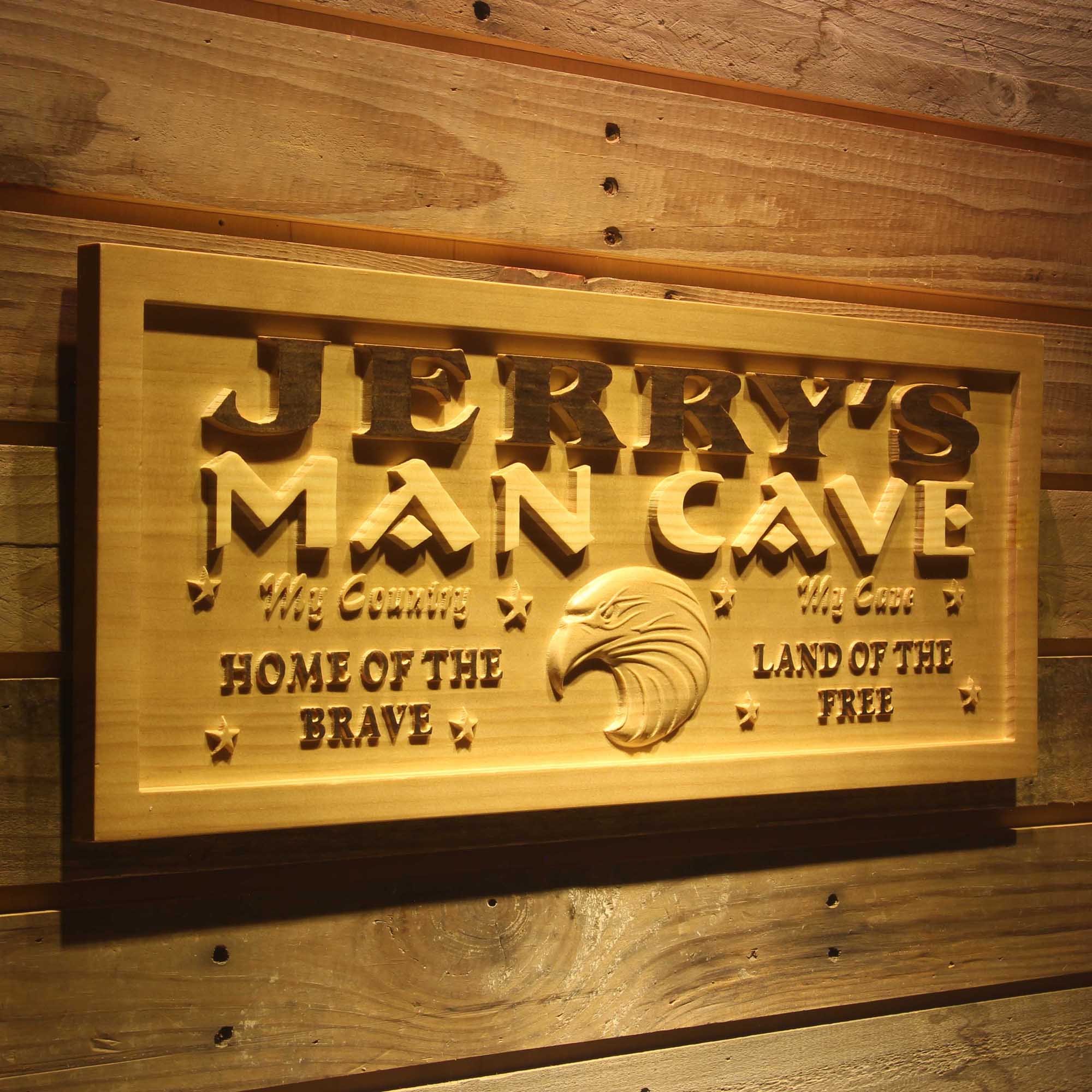 ADVPRO wpa0179 Name Personalized MAN CAVE Eagle My Country My Cave Wood Engraved Wooden Sign - Large 26.75 x 10.75