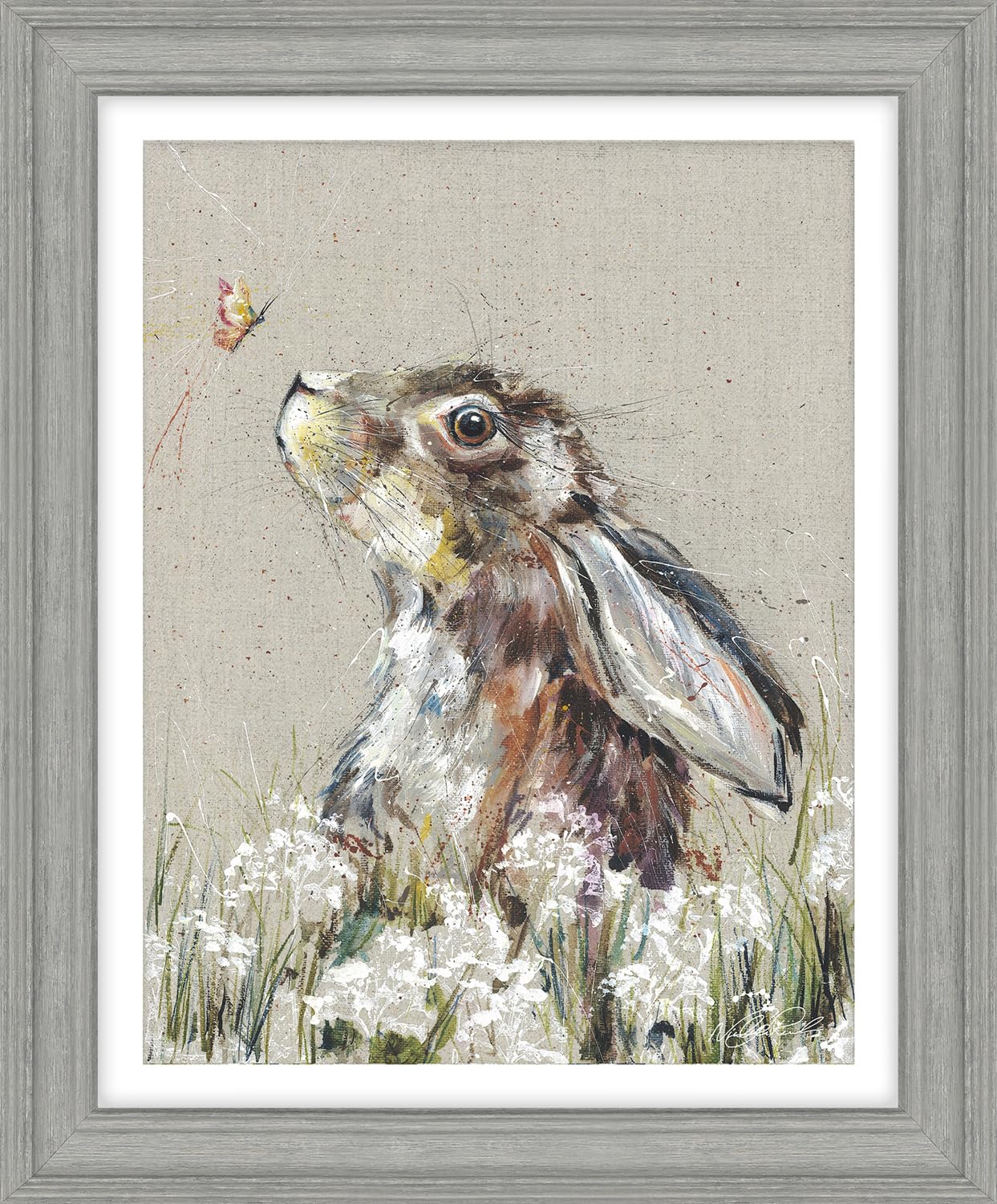 Artko Hare & Wildflowers Framed Print Wall Art, 'Bella' by Nicola Jane Rowles, Contemporary Wildlife Picture