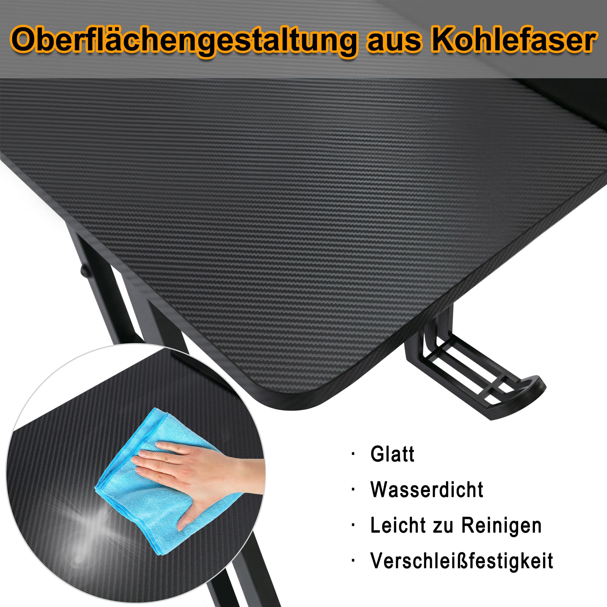 Gaming Tisch Schreibtisch 120x60cm Computertisch mit Kopfhörerhaken und Getränkehalter, Stabiles Z-Gestell Zocker Tisch zum Home Office(Typ A, Keine LED)