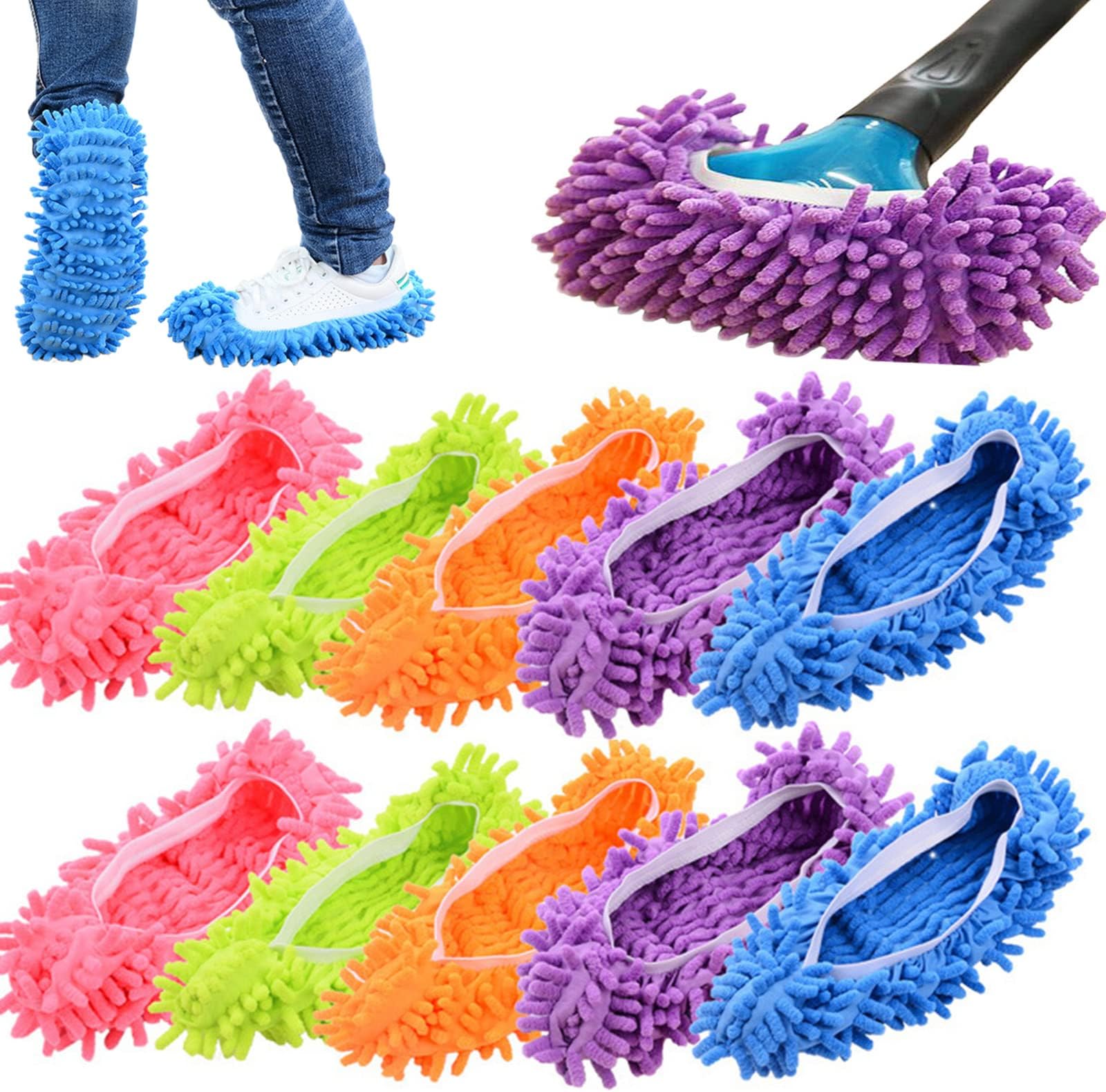 5 Pairs/10 pcs Washable Dust Mop Slippers Shoes Cover Soft Washable Reusable Microfiber Cleaning Mop Slippers Floor Dust Hair Cleaners Multi-Function Cleaning Shows Cover