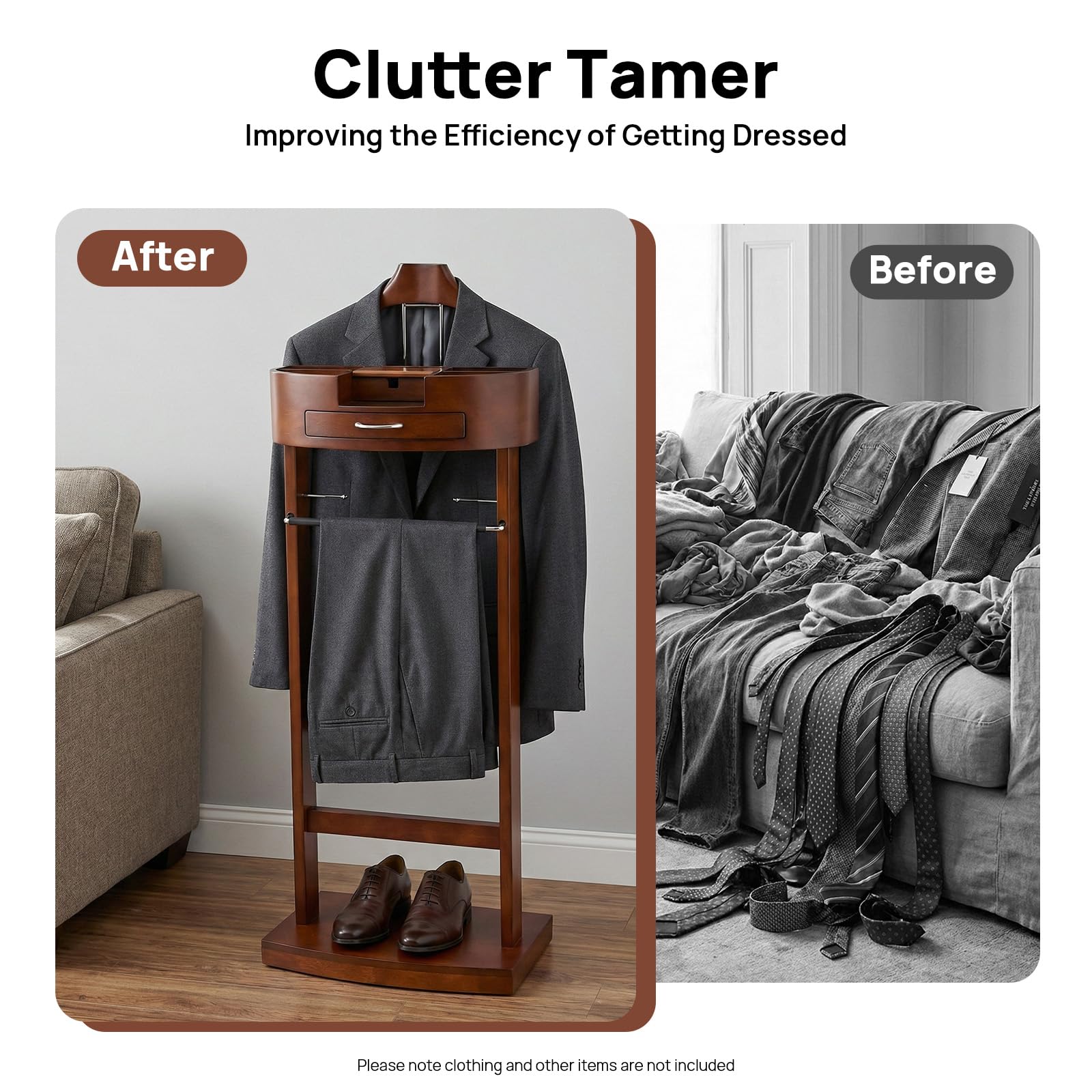 Stummer Diener aus Massiv Holz, Herrendiener Diener mit Hosenbügel und Schmuckablage, Kleiderbutler Stummer Diener, Stummer Damen Diener für Schlafzimmer, Wohnzimmer