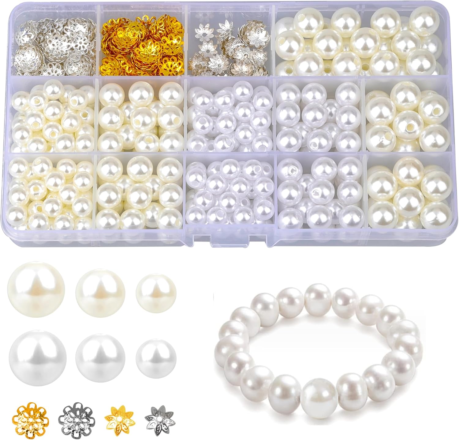 Roosea 600Pcs Pearls for Jewellery Making Beige/White Beads for
