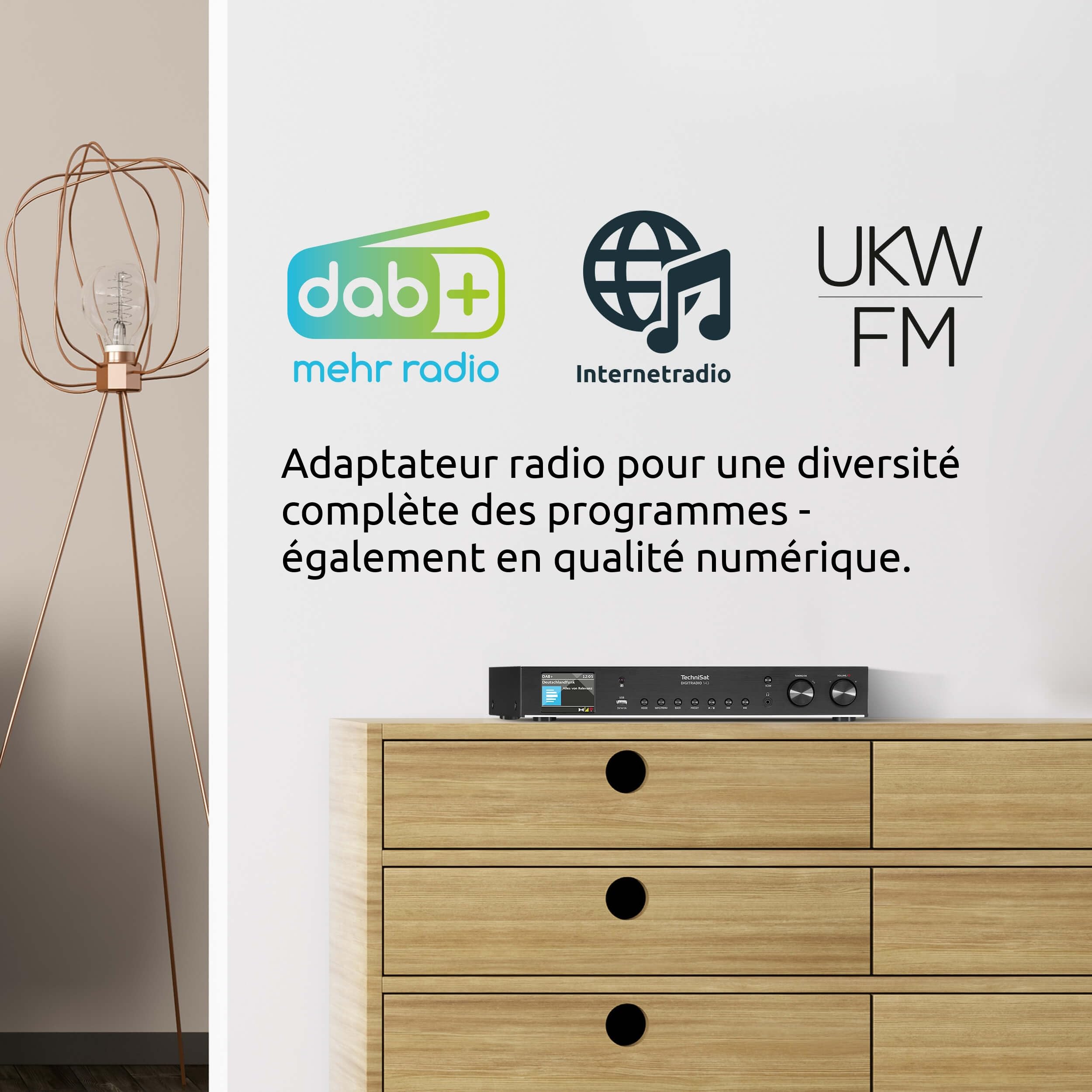TechniSat DIGITRADIO 143 (V3) - Tuner HiFi Internetradio (Radio numérique Dab+, Streaming Audio Bluetooth, Spotify Connect, antenne Filaire, télécommande, Largeur 43,5 cm) Noir