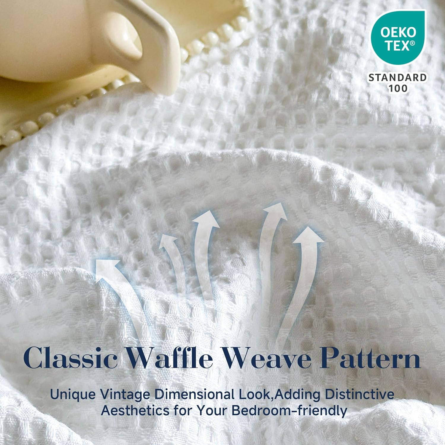 Simple&Opulence 100% Cotton Waffle Weave Throw Blanket 40"x50", Soft Lightweight Breathable Cozy Washed, Luxury Layer Blanket for Couch Bed Sofa, Farmhouse Home Decor for Adults All-Season, White - Image 5