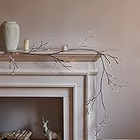 Hairui 6FT Snow Flocked LED Garland Lights with Timer, 48 Warm White Battery Operated Pre-Lit Twig Vine for Christmas Fireplace Mantle Winter Decor Indoor Outdoor
