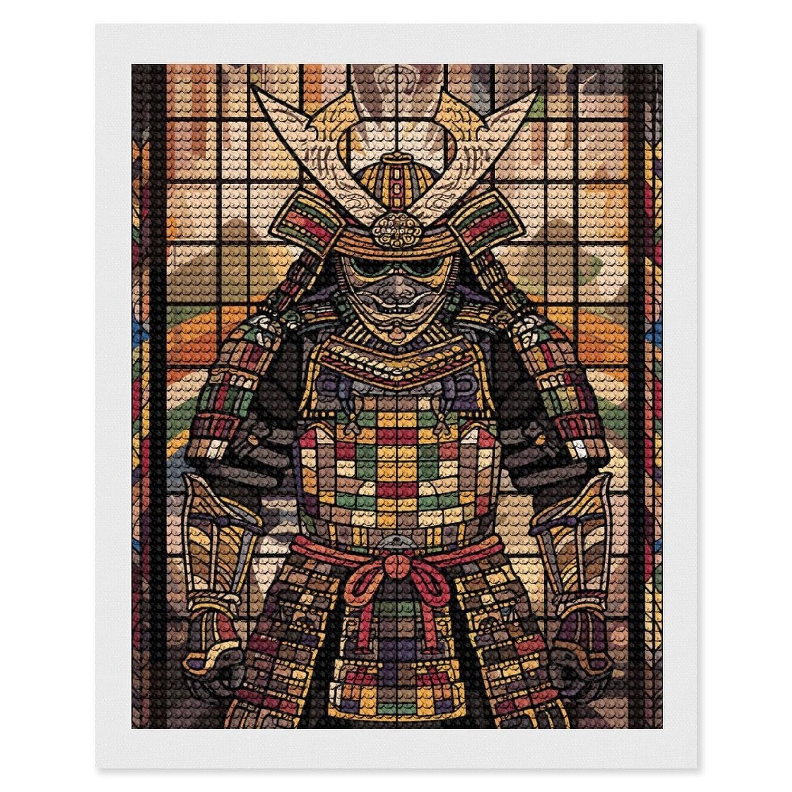 Junmoney Samurai Warrior Stained Glass Art Diamond Painting Canvas Set 16"x20", for Craft Lovers, Decorate Your Room, Festive Craft Gift, Vintage Style Decor