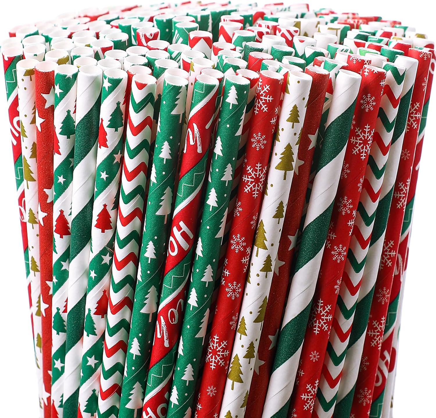 Jutom 500 Pieces Christmas Paper Straws 10 Patterns Disposable Mixed Stripe Paper Straws for Beverage Birthday Christmas Party Favors
