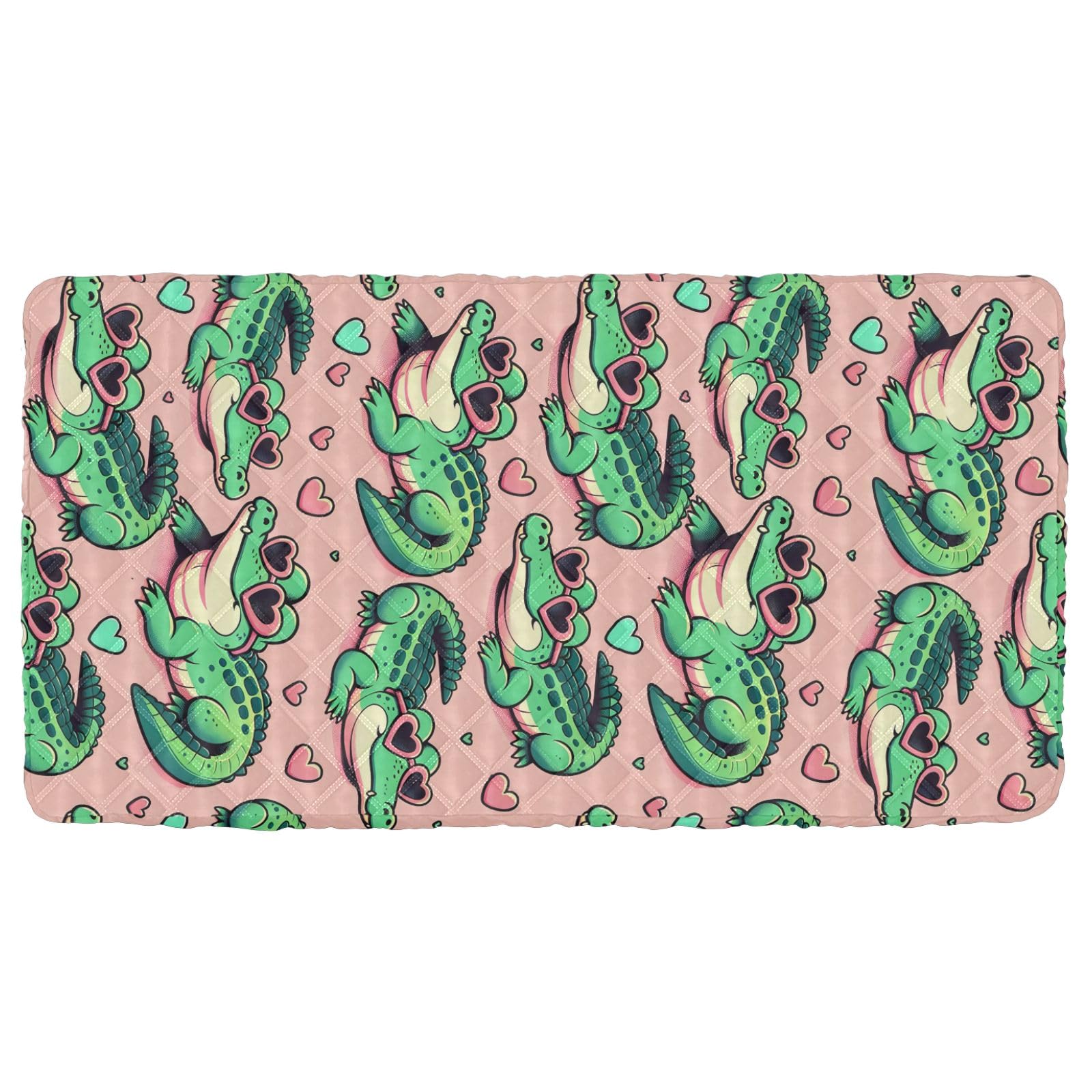 Portable Toddler Bed Sheet for Kids Cute Cartoon Crocodiles Sunbathing with Heart Glasses Travel Bed Fitted Sheet