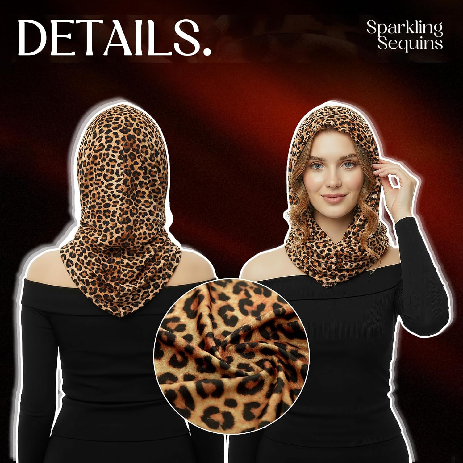 Sequin Rave Hood Rave Scarf Outfit Accessories for Women Glitter Hooded for Carnival Parade Concert Costume - Image 4