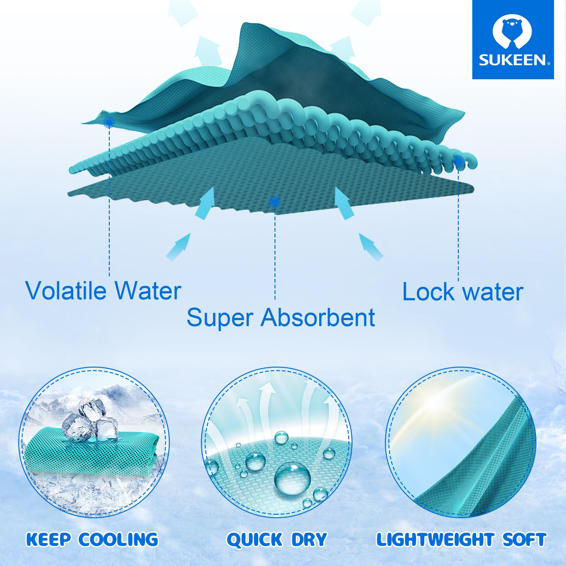 Sukeen Kühlendes Handtuch, Sport Cooling Towel für Hals und Körper, Schweißhandtuch schnelltrocknendes Mikrofaser-Halskühlhandtuch für Fitness, Golf, Tennis, Yoga, Sport(100x30cm)