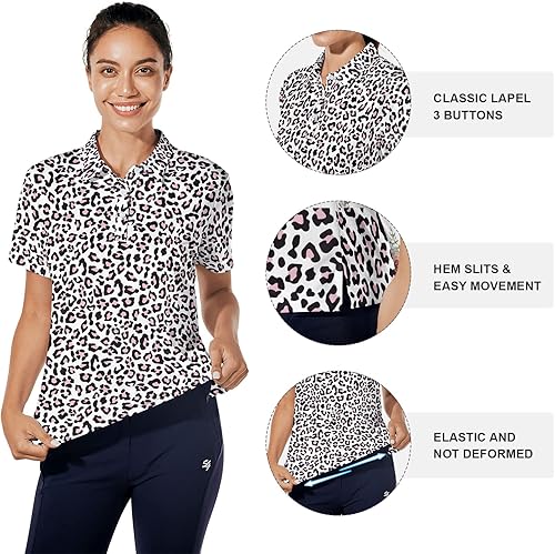 Miniatura 3 de Hispotim Women's Short Sleeve Polo Shirt Lightweight Printed Golf Shirts Quick Dry Workout Golf Polo Shirts