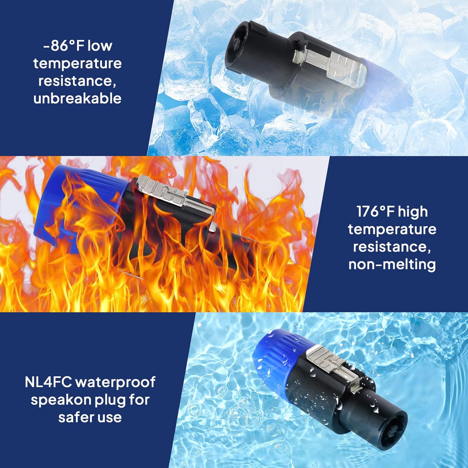 Pack of 8 NL4FC Speakon Connectors, 8pcs 4 Pole Speak-ON Connector with Twist Lock, Compatible NL4FX, NLT4X, NL2FC Adapter for Amplifier to Speaker Interconnect Plug (Blue)