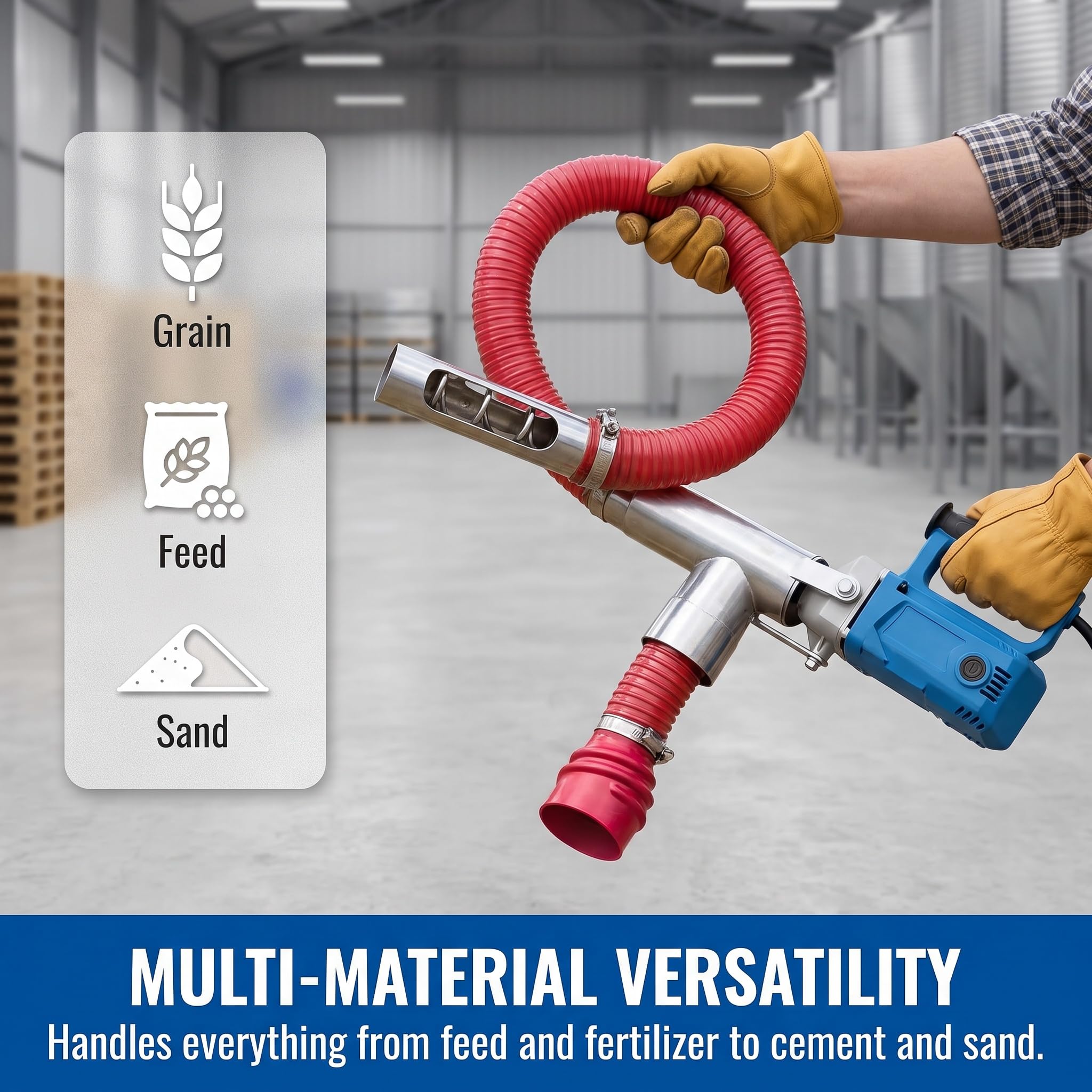 Convoyeur À Vis sans Fin pour Grains – Machine Dalimentation À Vis sans Fin Portable De 2000 W pour Lagriculture, Pompe De Transfert De Poudre Robuste pour Grains, Ciment, Sable – Convoyeur À Vis