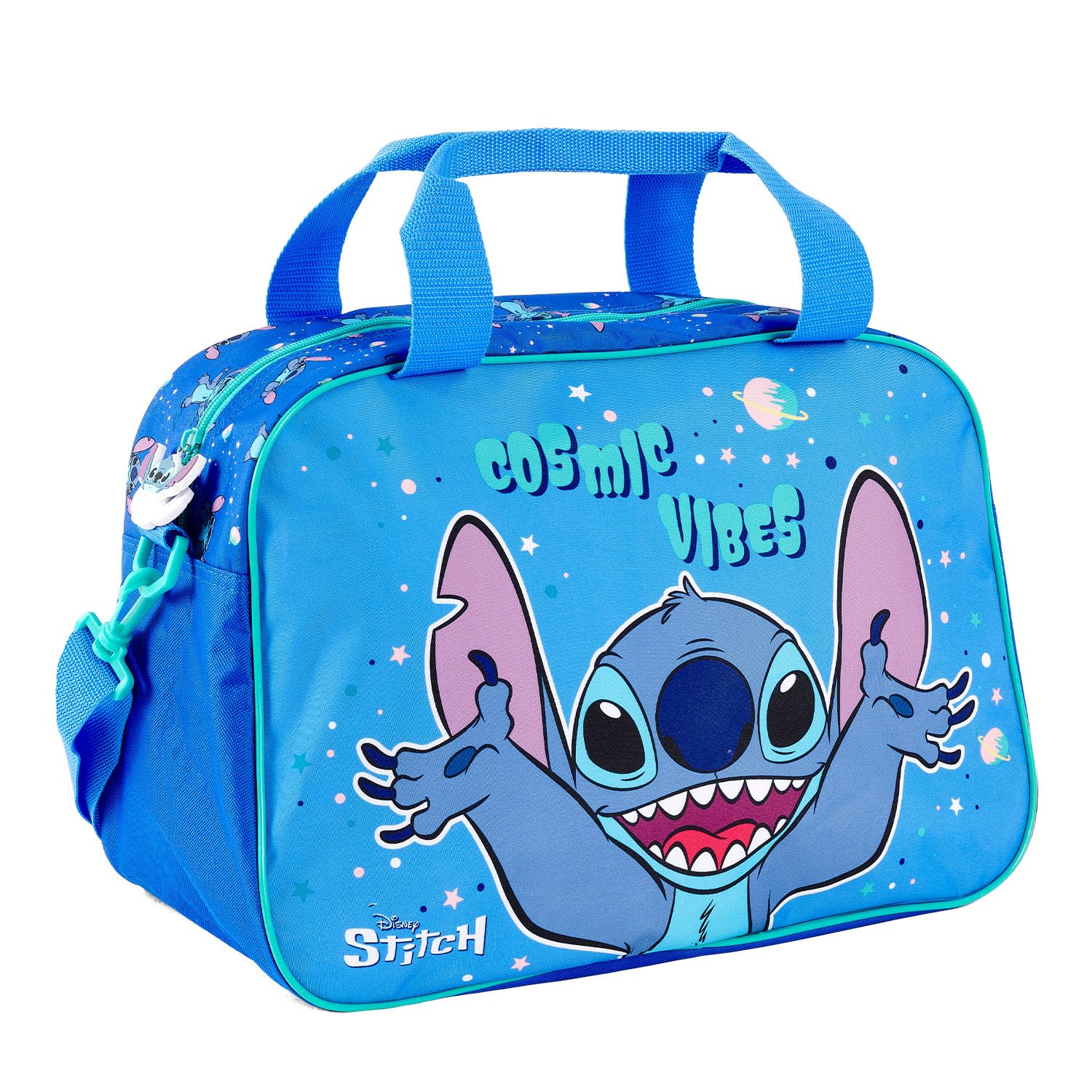 PERLETTI Bolsa de Viaje Deporte Stitch Niño Niña Azul - Mochila Gimnasio Duffle Bag Cabina para Niños Niñas con Correa Ajustable - Bolso Deportivo Infantil Bandolera Piscina Natación - 28x41,5x21cm