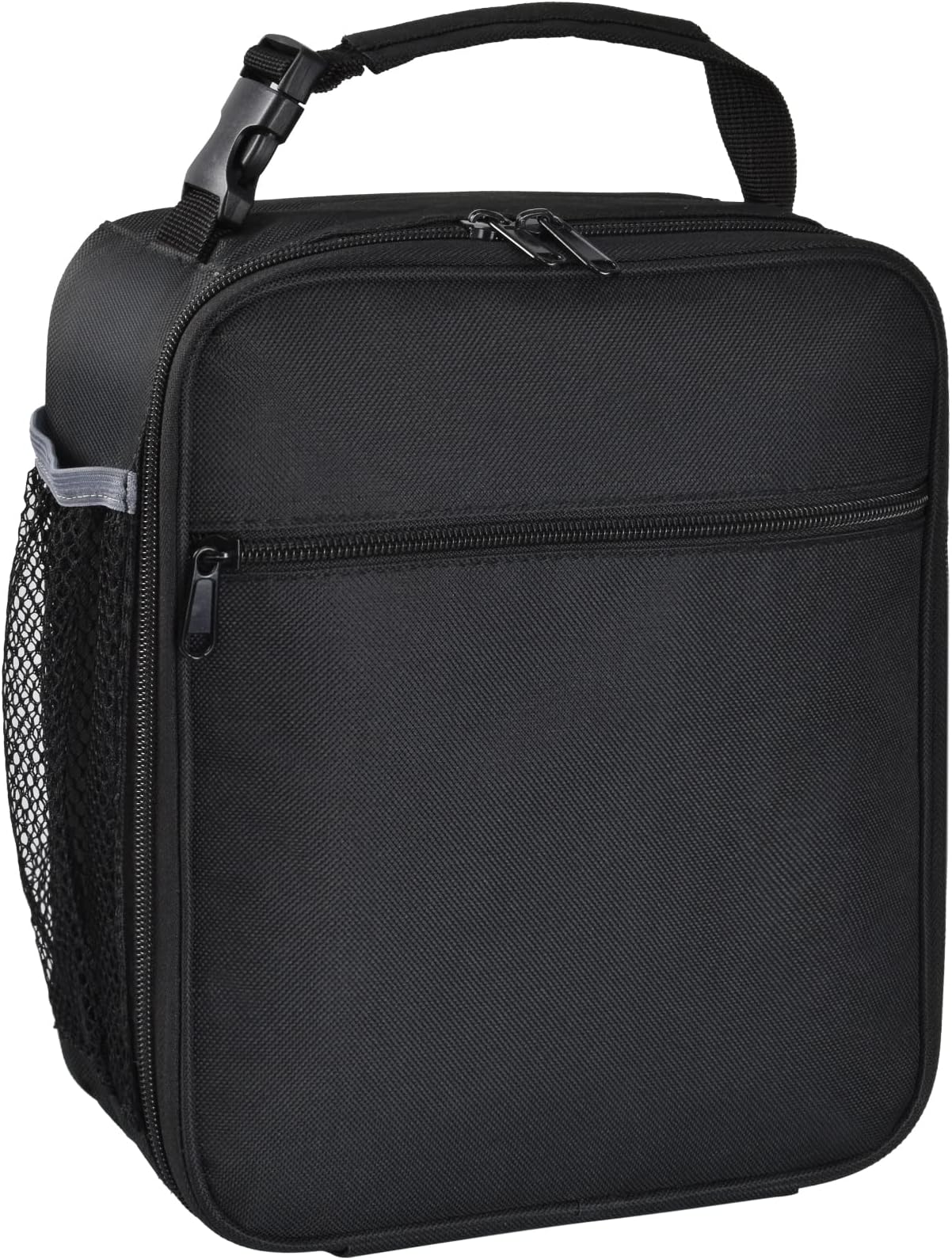Insulated Lunch Bag, Leakproof Portable Lunch Box for Women Men Boys Girls, Large Capacity Cooler Bag with Handle and Bottle Pocket for Office School Camping Hiking Outdoor Beach Picnic (Black)