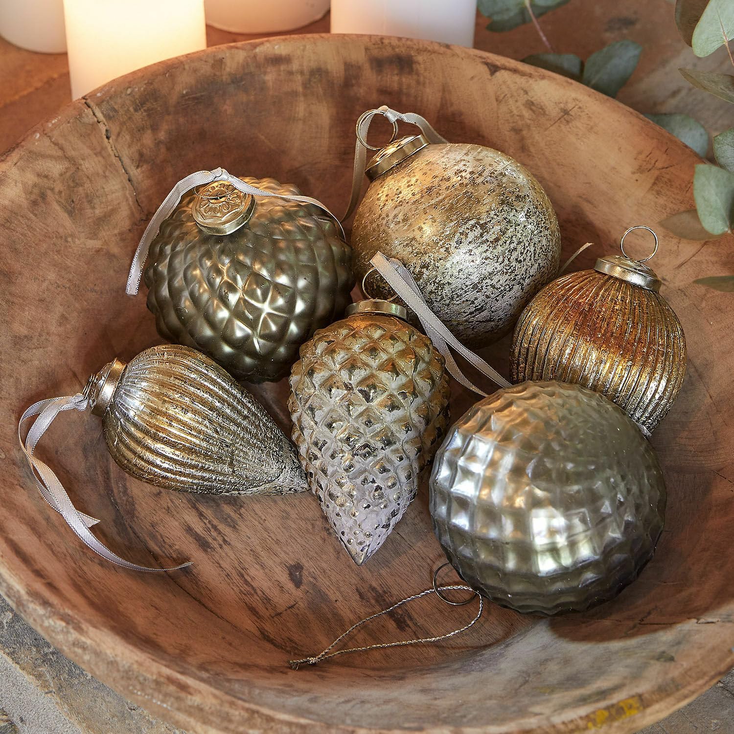 LOBERON Weihnachtsschmuck 6er Set Layounne - antiksilber/grau