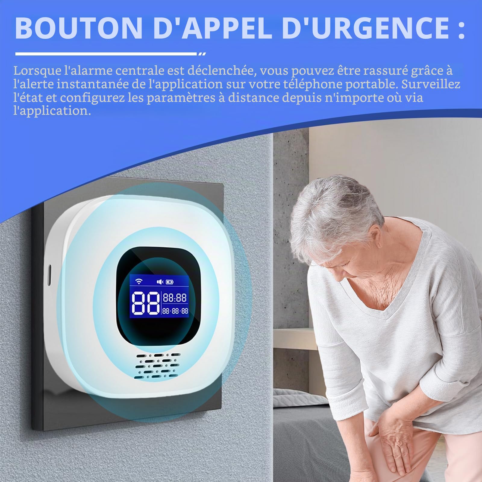 Bouton d'appel d'urgence pour personnes âgées, WiFi Tuya Smart Seniors Bouton d'urgence Système d'alerte, Bracelet SOS pour patients et handicapés (1 récepteur + bracelet d'appel d'urgence + 2