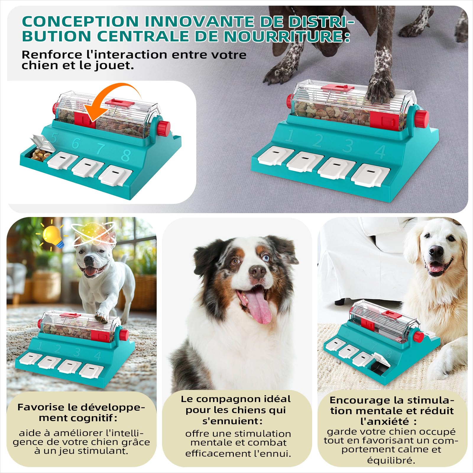 KADTC Hundespielzeug, Puzzle, mittelgroß/extra/groß, selbstspielend, Spinning N' Eat, Futterkapazität 400 g, verstellbar, langsamer Feeder FR