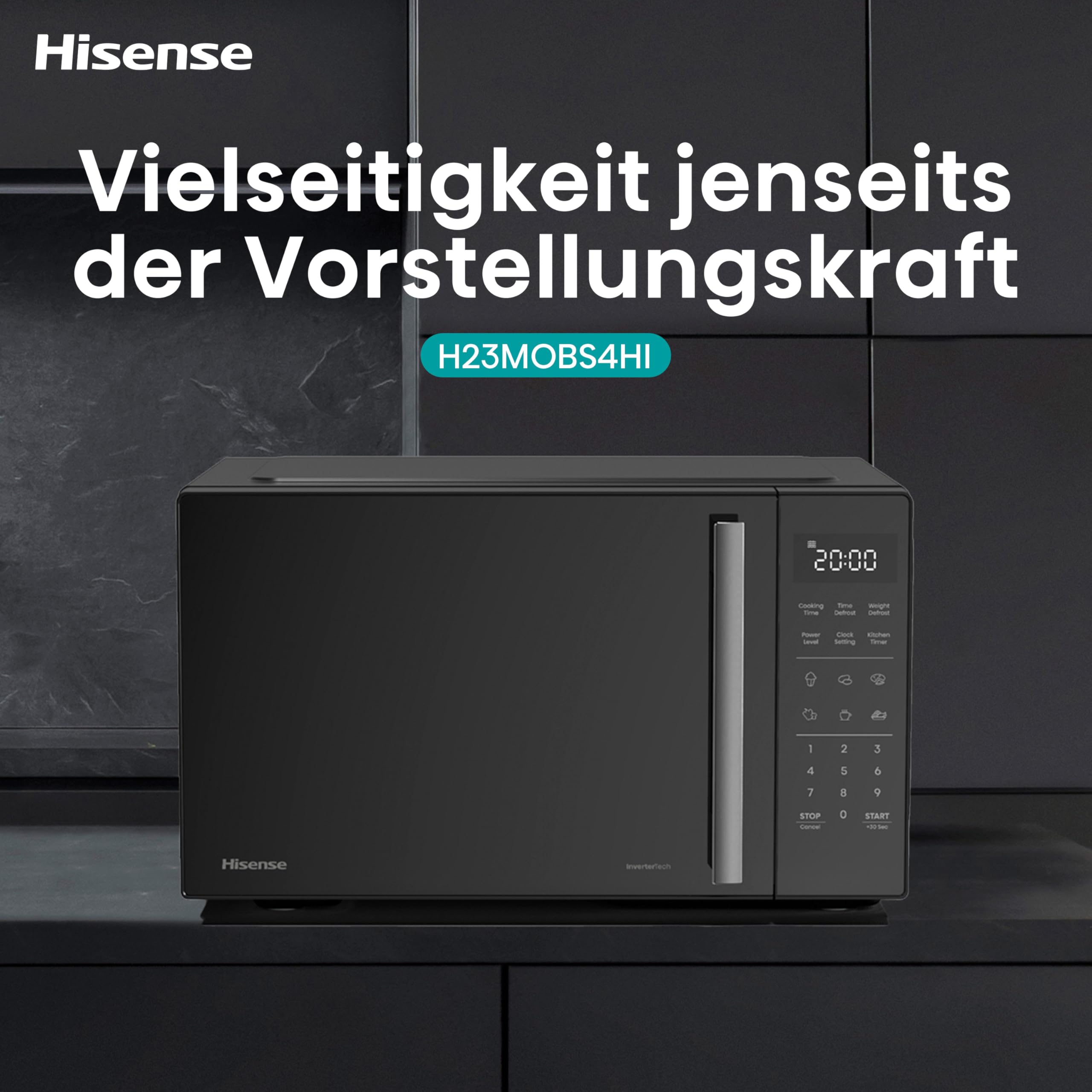 Hisense H23MOBS4HI Mikrowelle 23L 900W InverterTech Keramikbeschichtung Schwarz