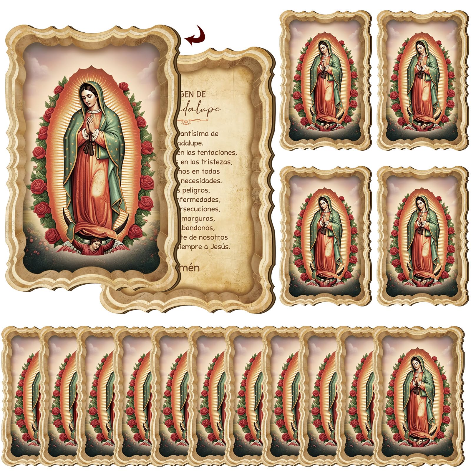 Photo 1 of AceOrbit 30 Pcs Holy Prayer Cards Wood Virgin Mary La Virgen Milagrosa Our Lady of Grace Religious Holy Card for Church Prayers First Communion Christening Memorial Engrave Guest Gift Catholic Gifts