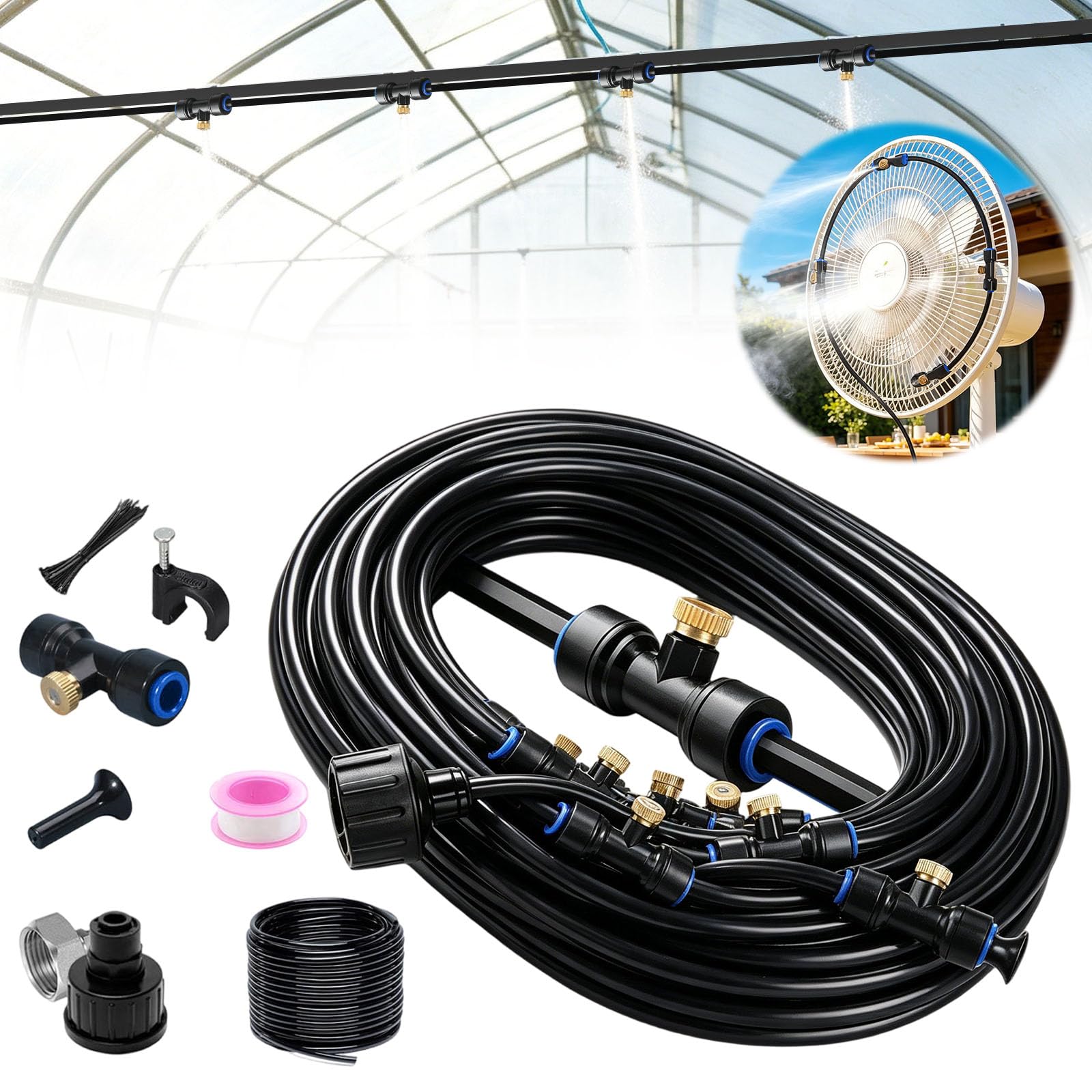 Générique Brumisateur Terrasse Exterieur Kit D’Irrigation Système De Brumisateur Extérieur Système De Refroidissement Extérieur Parbrumisateur pour Terrasse Brume Jardin Serre Piscine Parasols,12M
