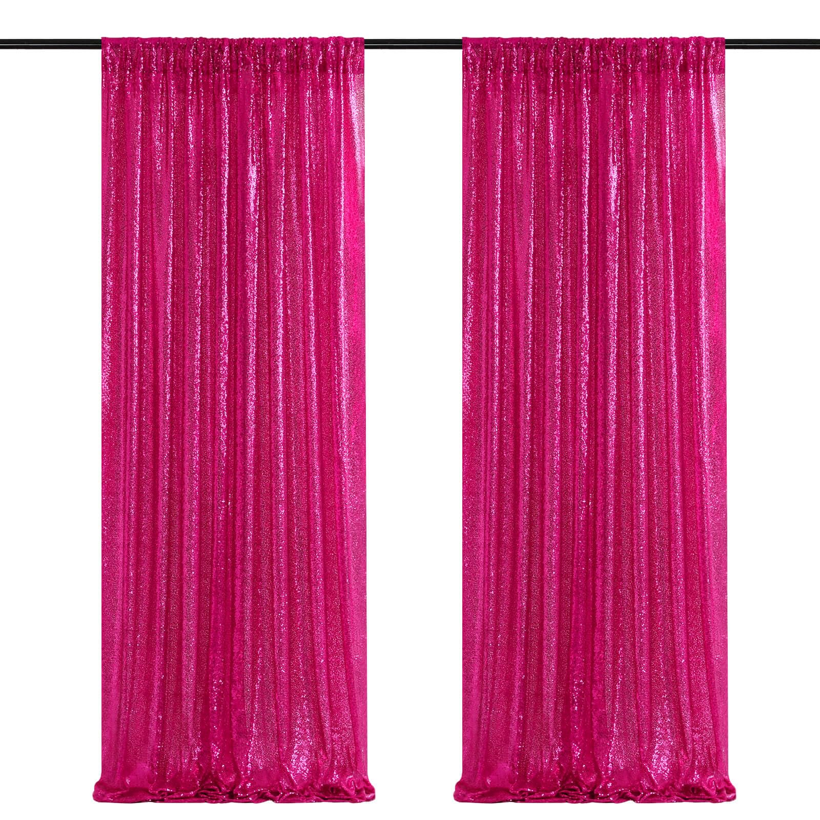 Fuchsia Sequin Backdrop Curtain Panels Stage 2 Pieces 2FTx8FT Wedding Party Background Drapes for Christmas Party