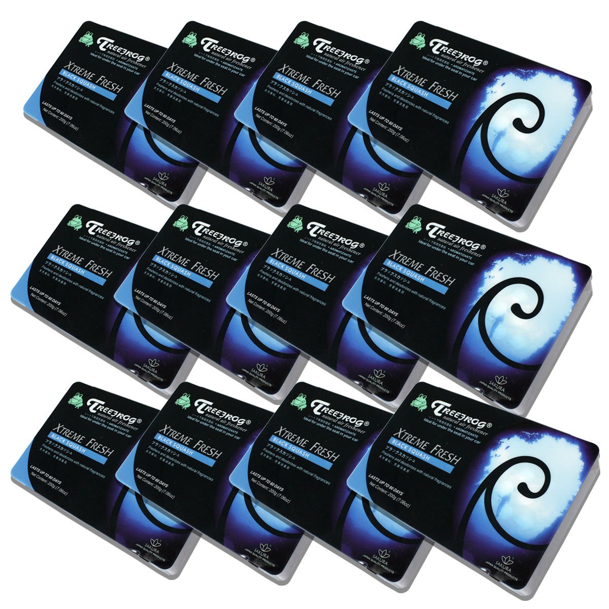 Auto Dynasty TreeFrog Xtreme Fresh Under-The-Car Natural Air Freshener - Black Squash Scented (Pack of 12)