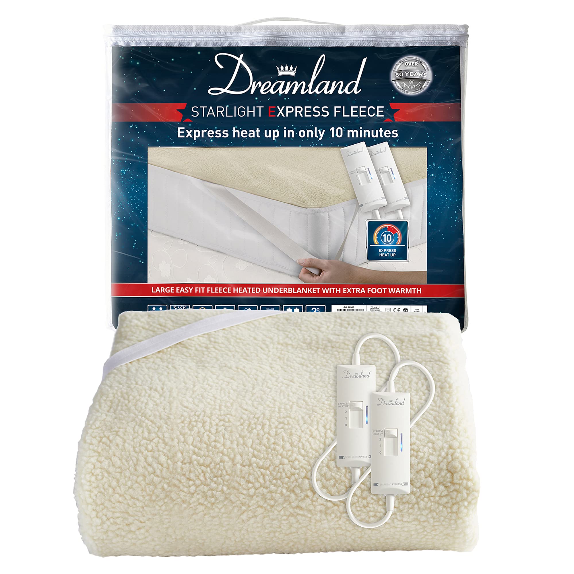 Buy Dreamland Starlight Express fleecy heated electric underblanket  superking, electric blanket 160x150cm, elasticated straps, 2 controls, 3  settings, extra foot warmth, machine washable, tumble dry safe Online at  desertcartSINGAPORE