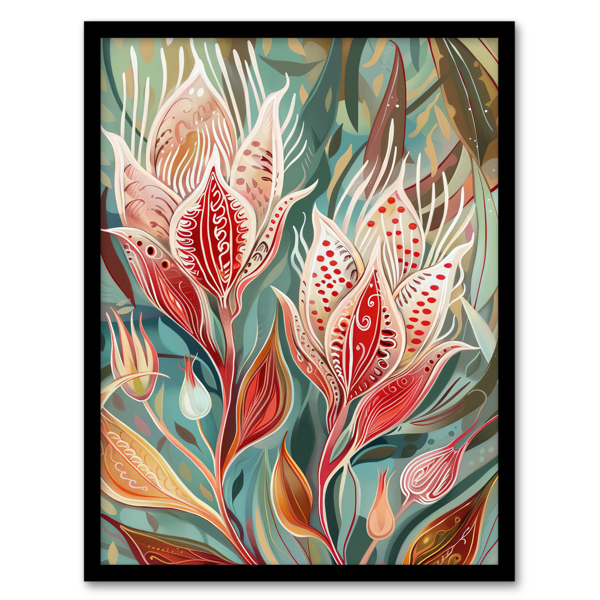 Artery8 Framed Art Print - Floral Folk Art - A4 - Multi