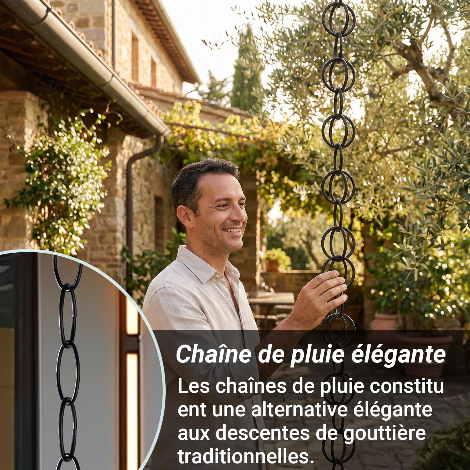 Chaînes de Pluie pour Jardin Extérieur, for Jardin/Cour/terrasse, Parfaite pour remplacer Les descentes de Pluie, Fonction De Drainage, Chaînes de Gouttière Cascade Noir 3m(10ft)