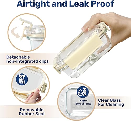 Miniatura 5 de Heal Smart Recipiente de almacenamiento de alimentos para todas las temperaturas, recipientes de vidrio para preparación de comidas con tapas,