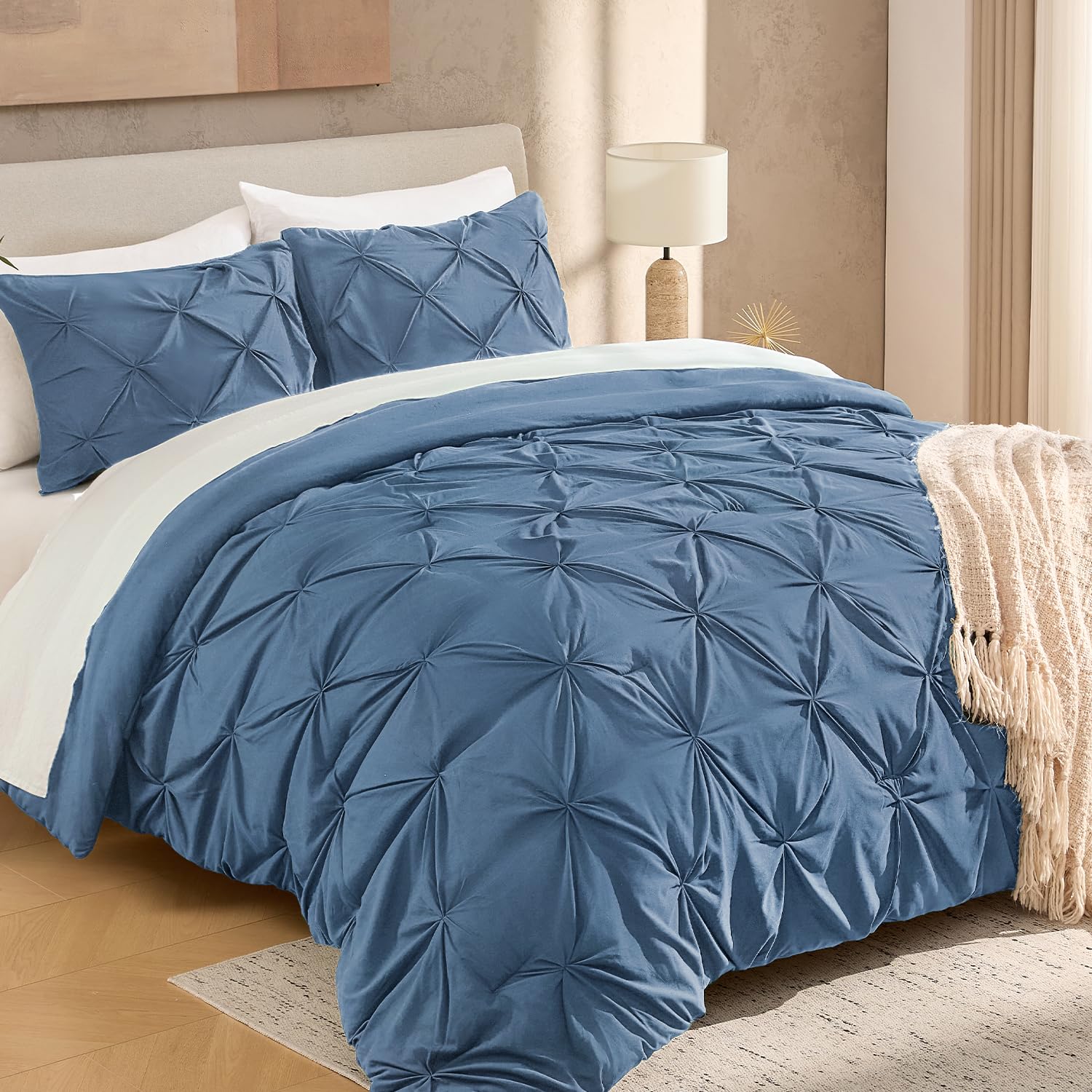 Photo 1 of Andency Queen Pinch Pleat Ocean Blue Comforter Set 3 Piece Bedding
