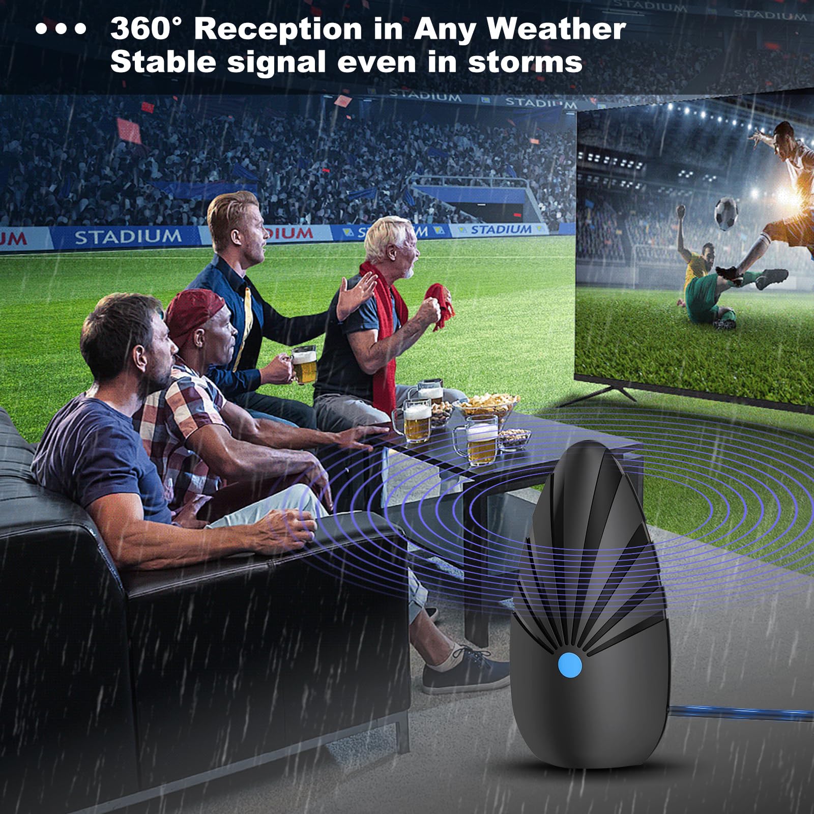 Antenna TV Interna DVB-T/DVB-T2 con Amplificatore (Portata 620+ Km), Antenna Digitale 2025 per 4K 1080p & Tutti i TV, Cavo Coassiale da 10m