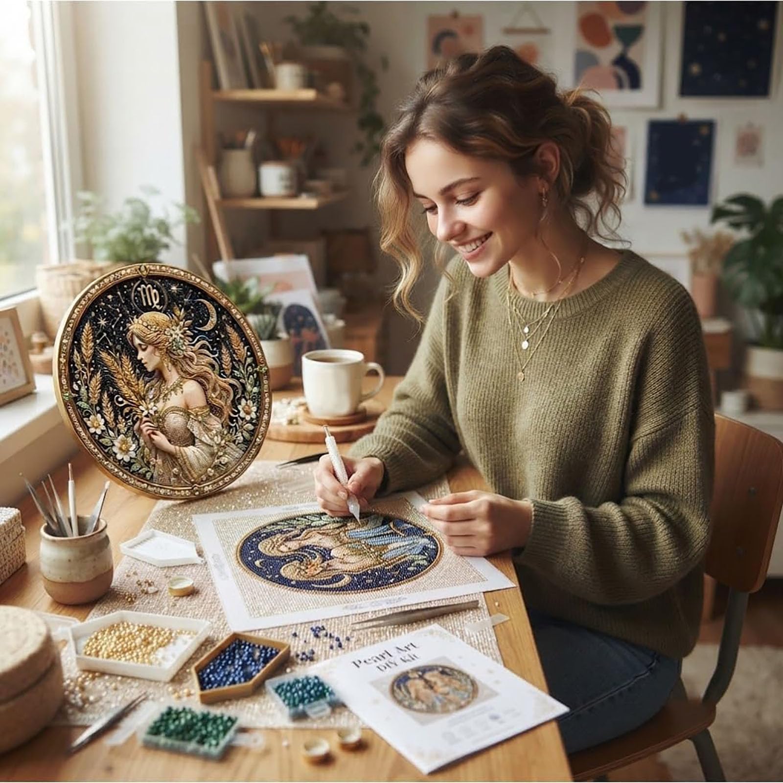 WEIWOGU Kit artistico perlato con 12 segni zodiacali, pittura (#K)