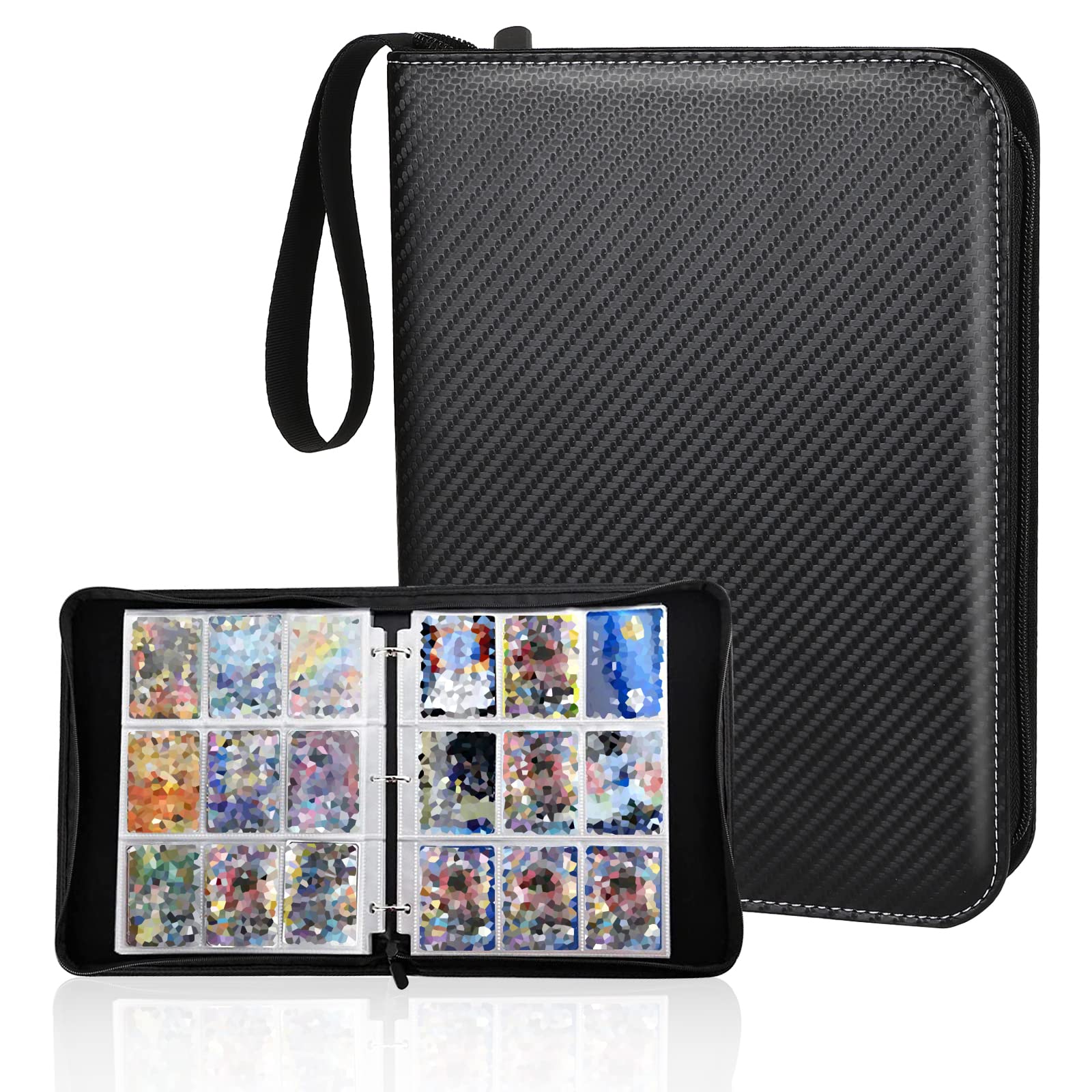 Album Compatible with Pokemon Cards, 9 Pocket Premium Binder with Zipper for 720 cards, Trading Card Binder for Trading Card Games (Black)