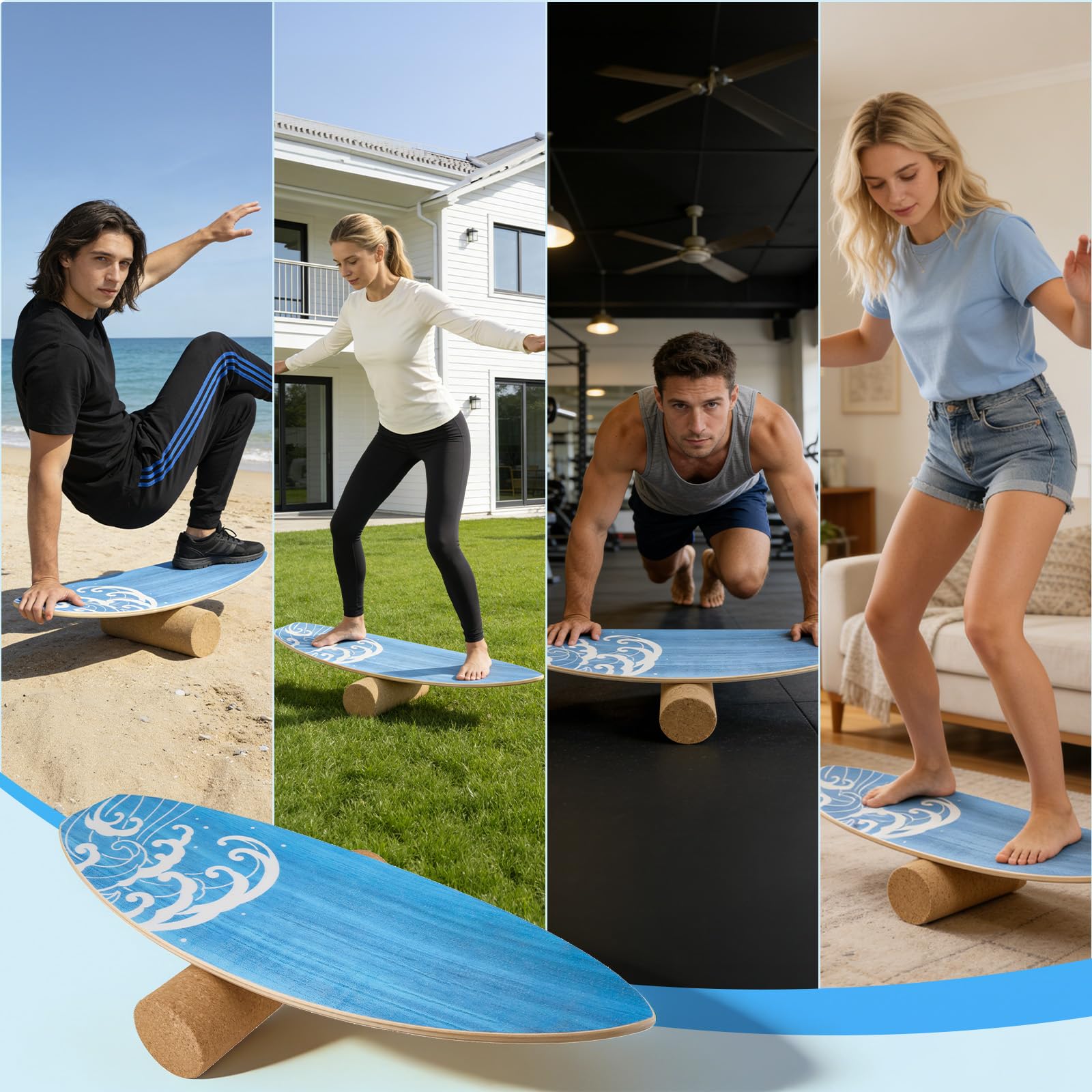 Surf Balance Board Trainer, Balanceboards Holz für Erwachsene Surf Core-Training, Fitness, Indoor Surfboard und Gleichgewichtsboard mit RolleHalbkugel und Balance Ball für Kinder Erwachsene