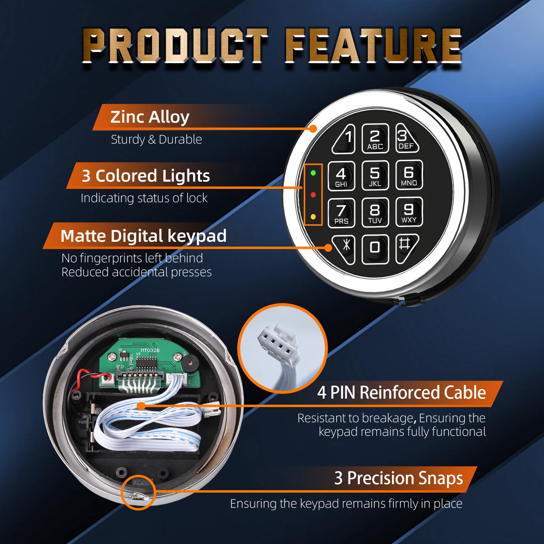 Electronic Safe Lock Replacement Keypad with Solenoid Lock, 2