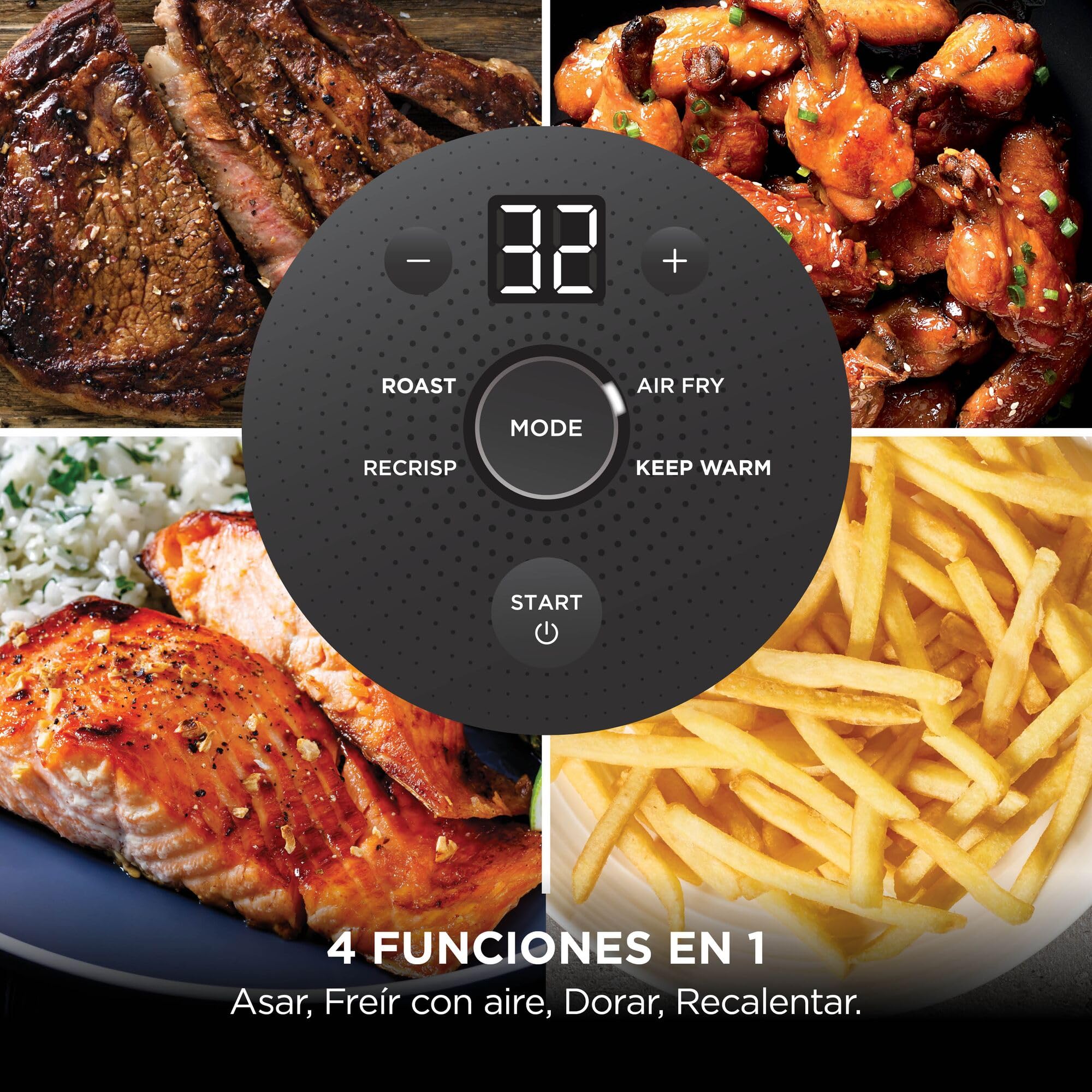Ninja CRiSpi, Freidora de Aire Portátil, 3,8L y 1,4L, Blanco, FN102EU | 4 en 1: Freír con Aire, Asar, Mantener la Temperatura, Dorar, Compacta, 2 Recipientes de Cristal Extraíbles y Tapas, 1700W