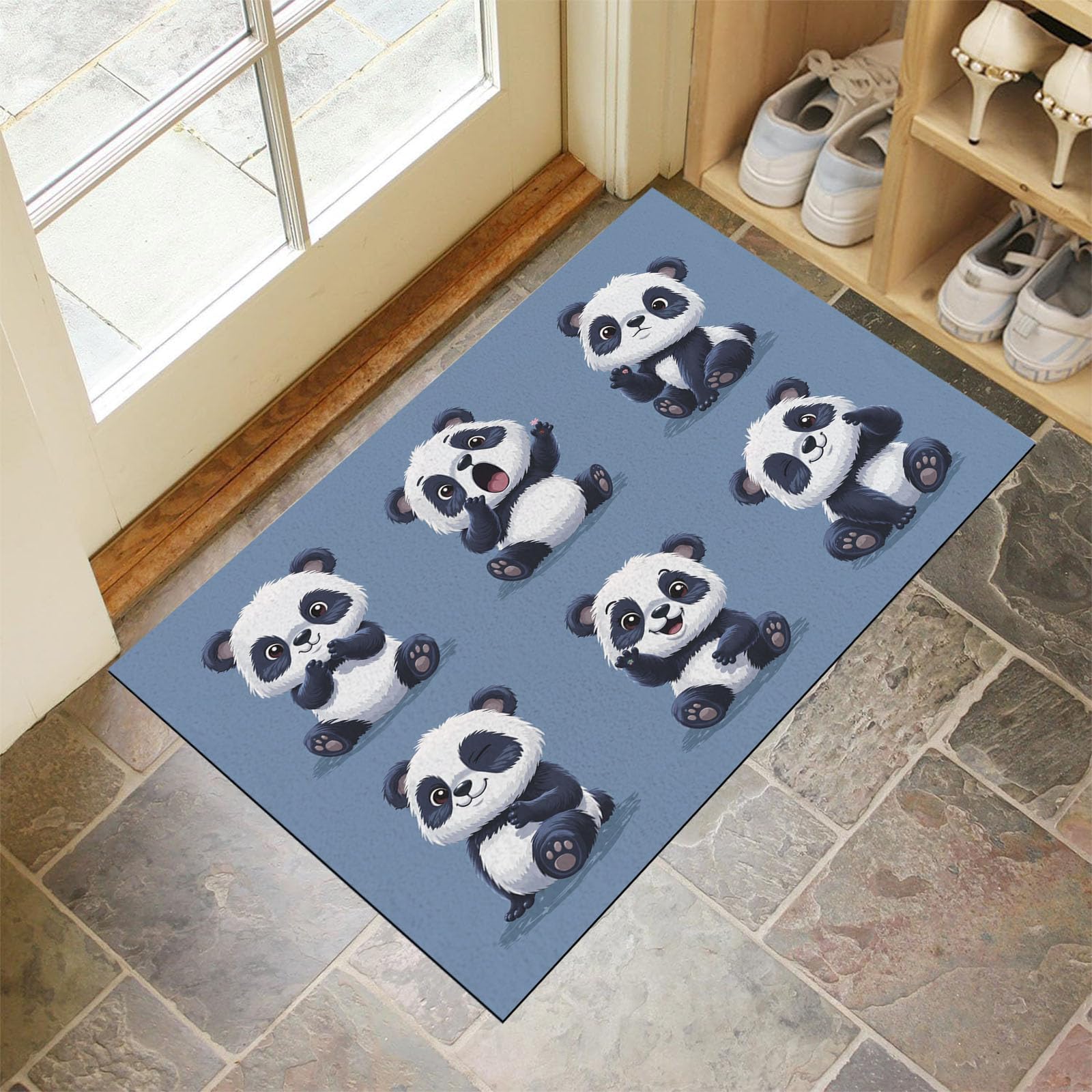Paillasson d'intérieur lavable en machine grand tapis entrée Panda 80x120cm